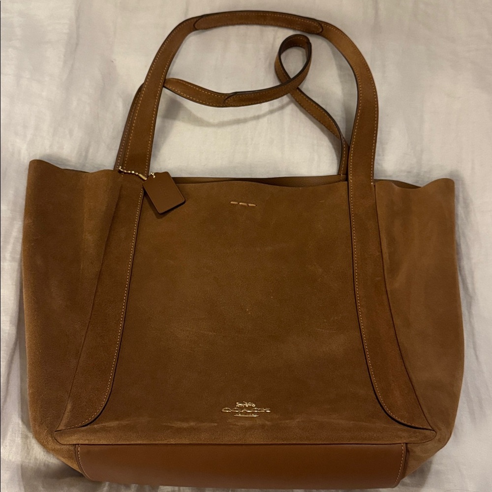 Coach Camel Suede + Leather Tote Bag